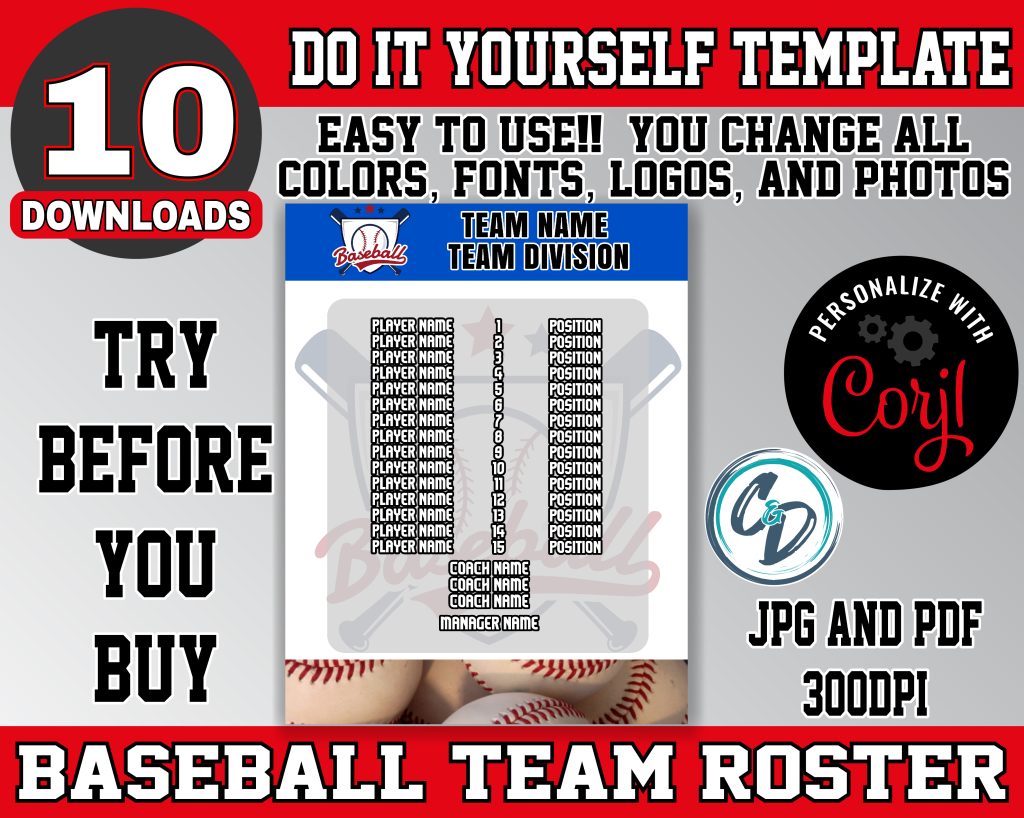 Baseball Roster – C and D Designs Co Shop